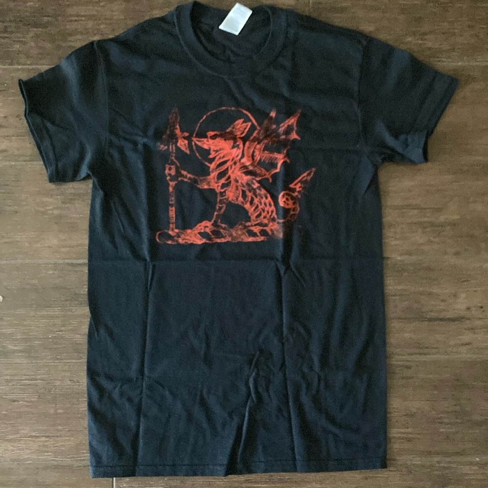Dynamic Black and Red Short Sleeve Tee. Saint Asonia Album Icon Tee. Mens Small